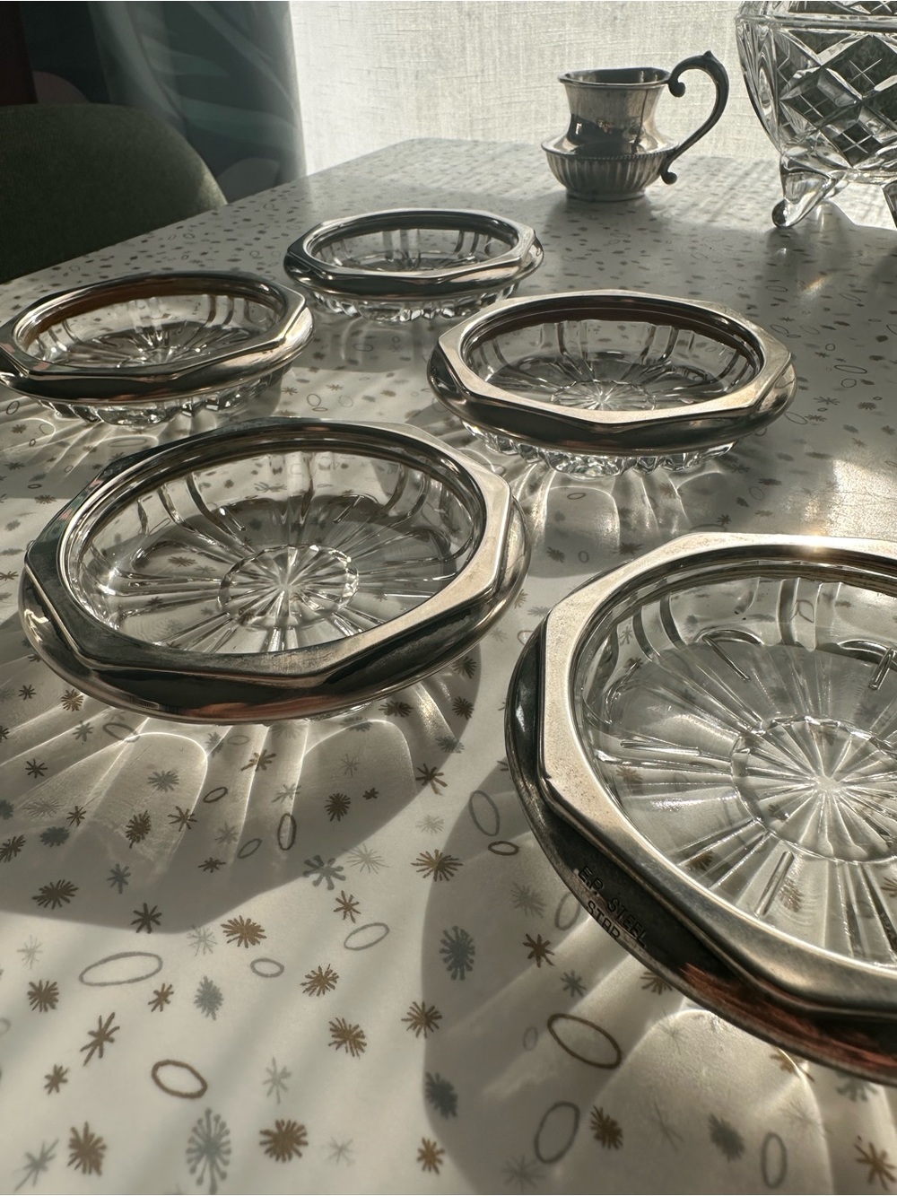Glass Coasters with Silver-Plate Rim - Set of 5